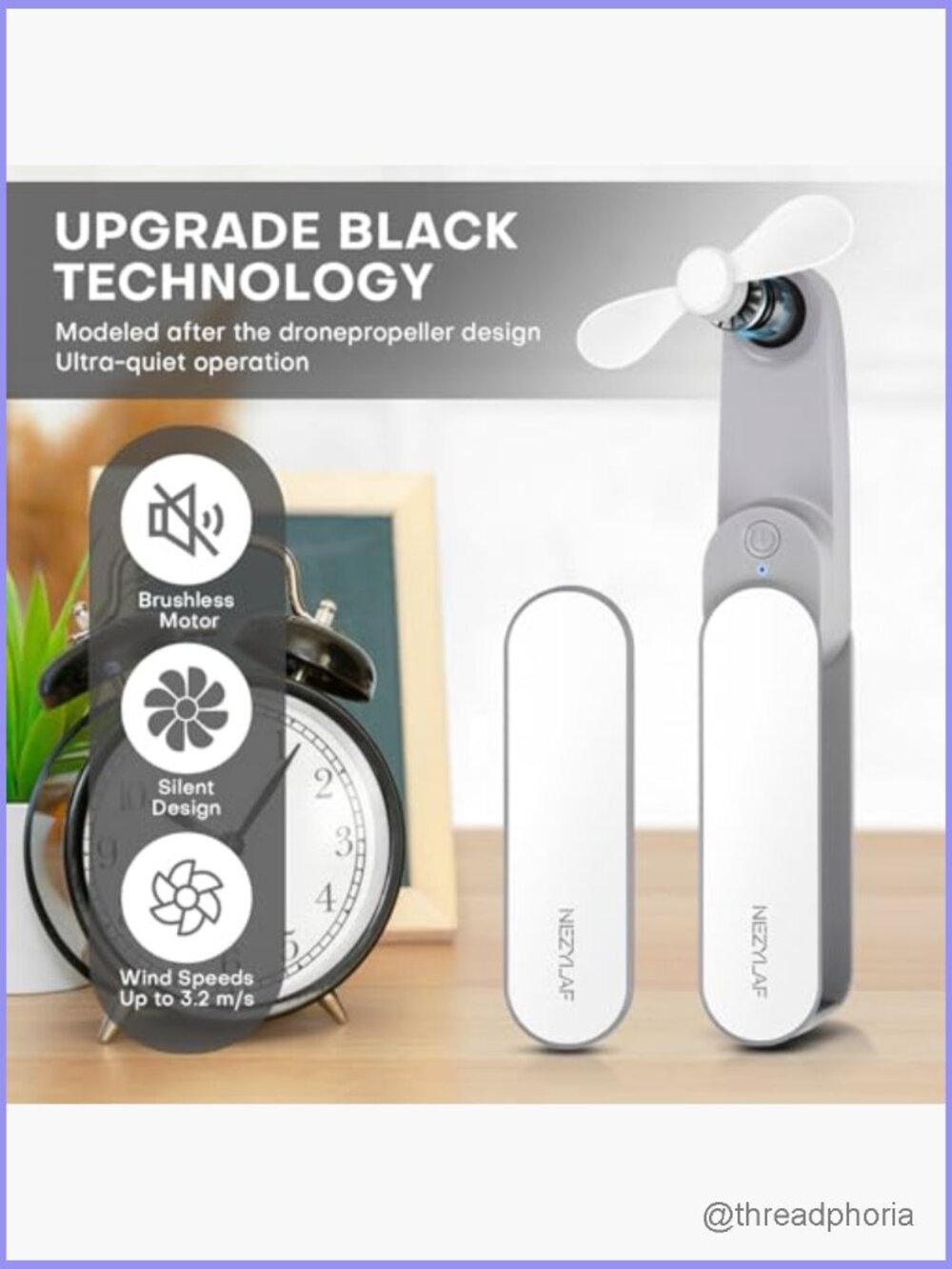 Portable Mini Handheld Fan, Rechargeable Personal Fan Travel, 9-15 Hrs Runtime, - Picture 3 of 7